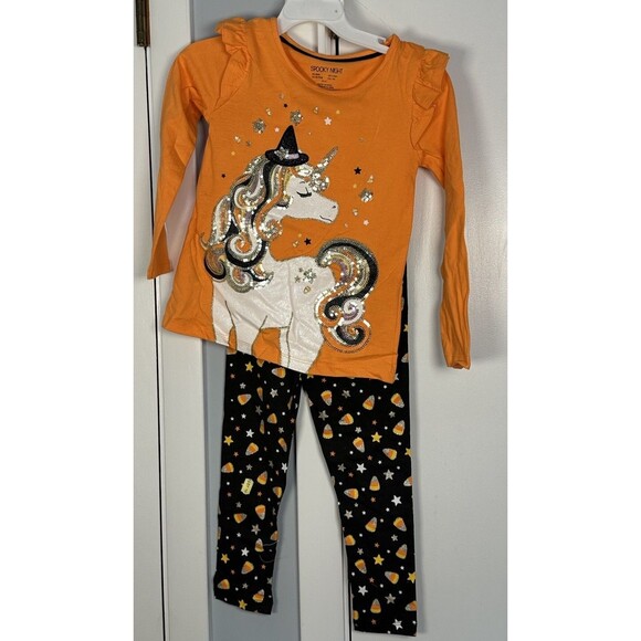 NWT Spooky Night Girls 2 Piece Halloween Outfit Sz 4  Embellished Top with Pants - Picture 1 of 6